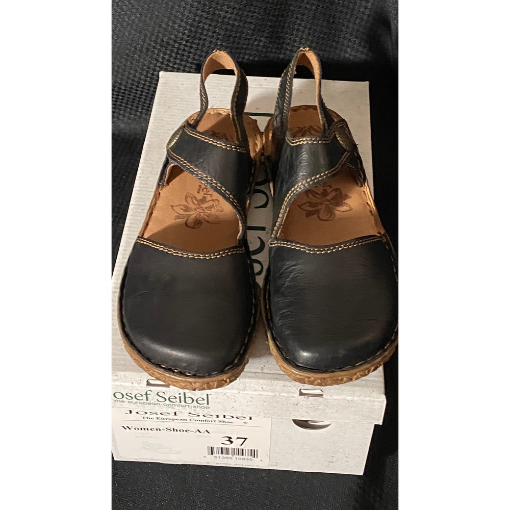 Josef Seibel Rosalie 27 Black Leather Comfort Sandals Womens 37 EU 6.5-7 US